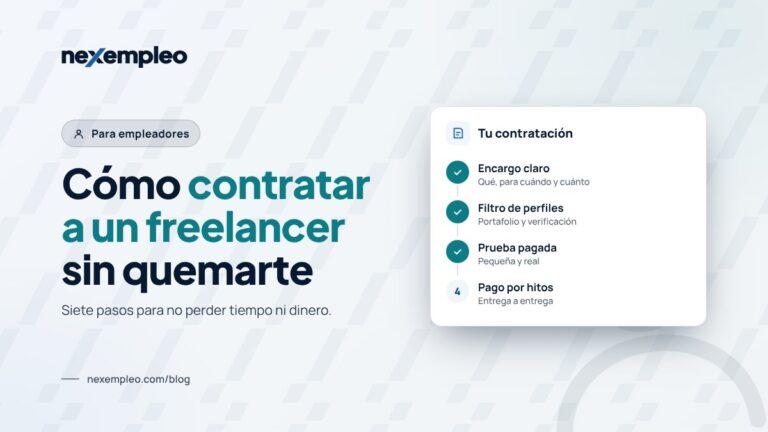Lista de pasos para contratar a un freelancer: encargo claro, filtro, prueba pagada y pago por hitos