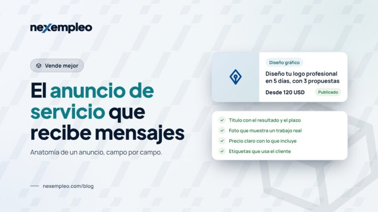 Tarjeta de un anuncio de servicio bien escrito con título claro, categoría, precio y estado aprobado