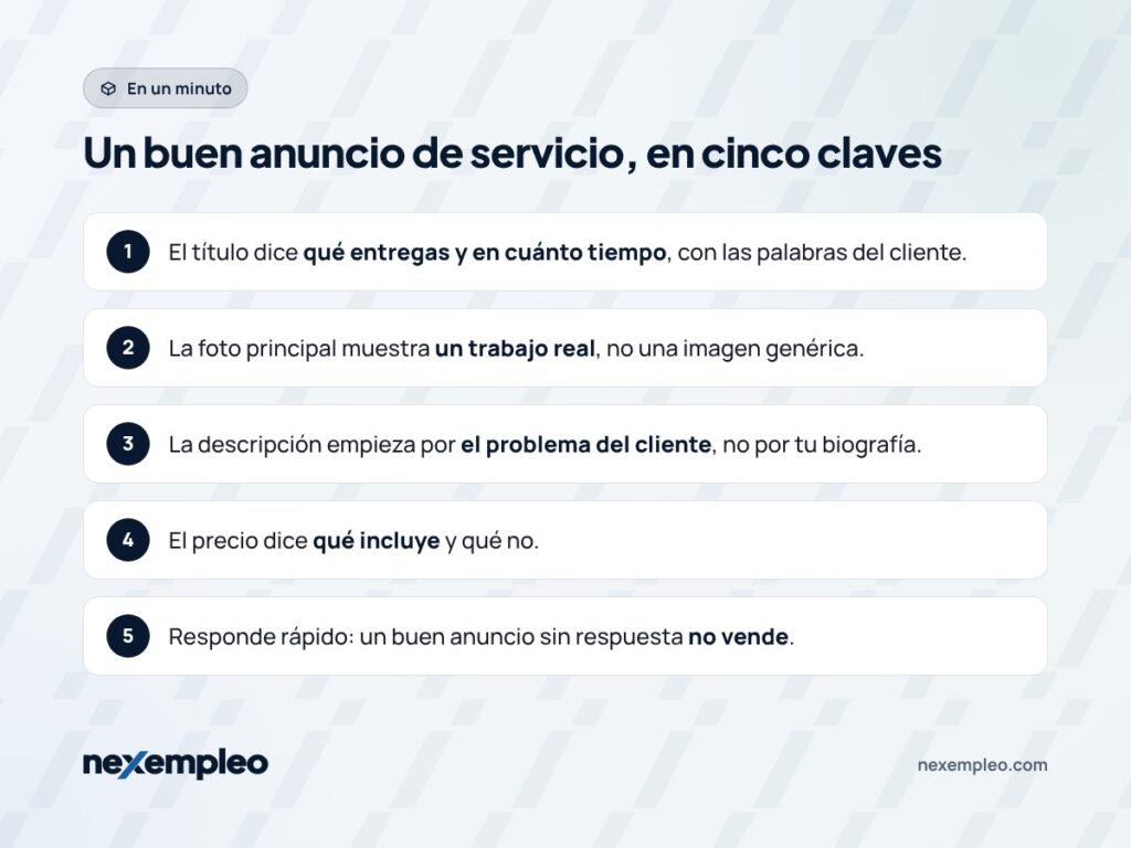 Resumen en cinco puntos de cómo escribir un anuncio de servicio