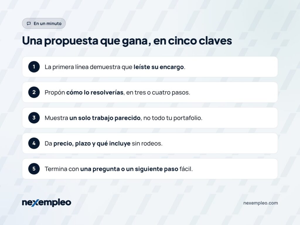 Resumen en cinco puntos de cómo escribir una propuesta freelance