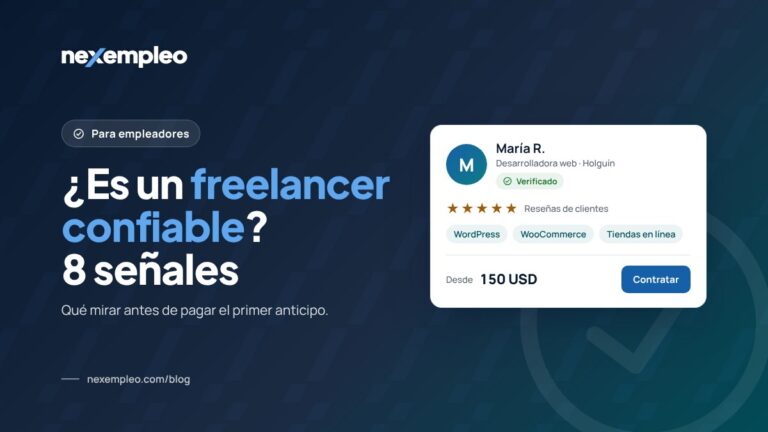 Perfil de un freelancer confiable con identidad verificada, buenas valoraciones y precio claro