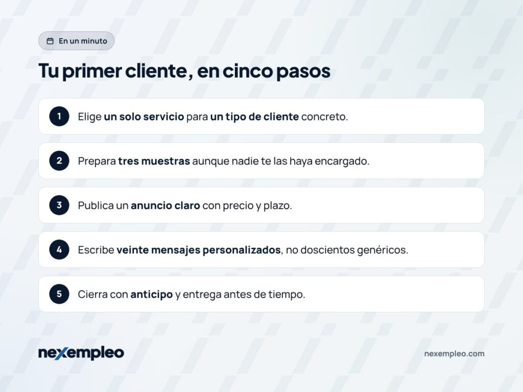 Resumen en cinco puntos del plan para conseguir tu primer cliente